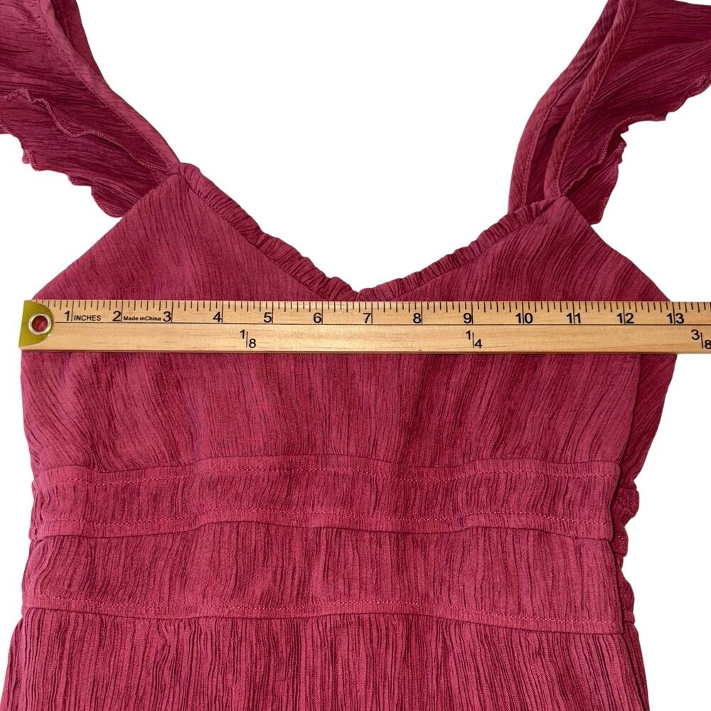 Max+Ash feminine cottagecore Pleated Tiered Midi Dress Rose Pink Flutter Sleeve - Picture 8 of 13